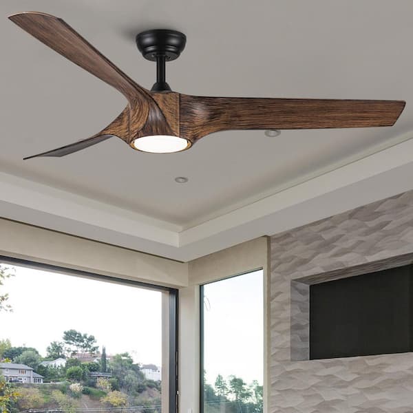 YUHAO Fauxwood 56 in. Indoor Matte Black Standard Ceiling Fan with integrated LED, DC Motor and Remote Control Included