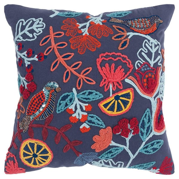 HomeRoots Navy Blue, Gold, Aqua Solid Polyester 20 in. x 20 in. Throw Pillow
