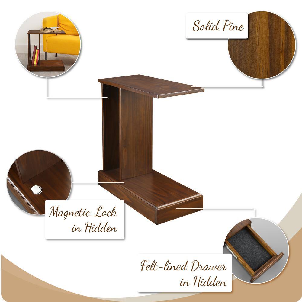 Monroe Warm Brown Wood C-Table with Concealed Drawer