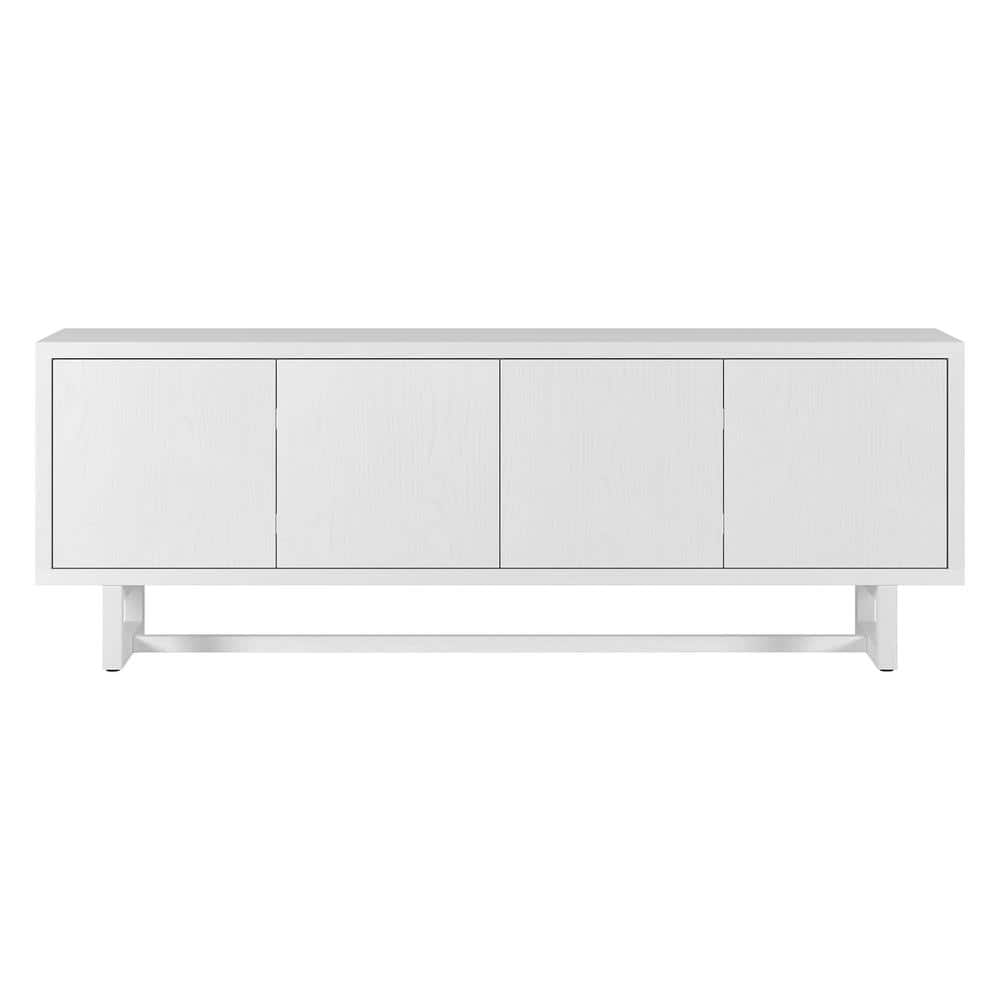 White Modern Rectangular TV Stand with Cabinets, 68"