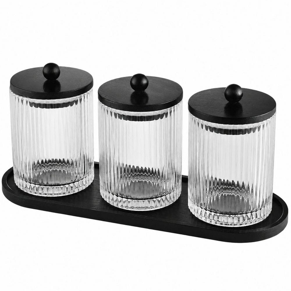 3-Pack Glass Apothecary Bathroom Storage Jars with Black Bamboo Lids and Waterproof Tray for Cotton Swabs price history on PriceWatchPro