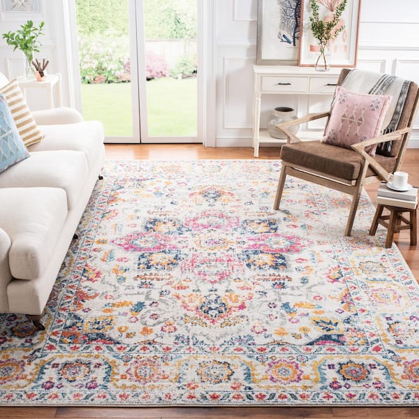Madison Fuchsia/Ivory 10 ft. x 14 ft. Geometric Border Floral Medallion Area Rug