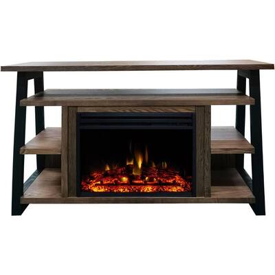 Sawyer 53.1 in. Industrial Freestanding Electric Fireplace with Enhanced Log Display in Walnut