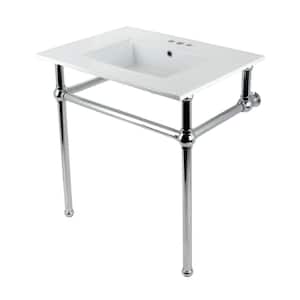 Fauceture 31 in. Ceramic Console Sink Set with Brass Legs in White/Polished Chrome