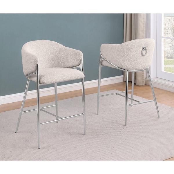 Best Quality Furniture Rogan Cream Boucle Fabric Counter Height Stool (Set of 2) With Chrome Legs