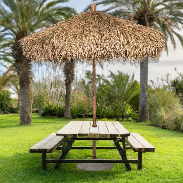 7 ft. Bamboo Seagrass Thatch Umbrella for Outdoors Market Patio Umbrella Tiki Beach Umbrella Adjustable Height in Tan
