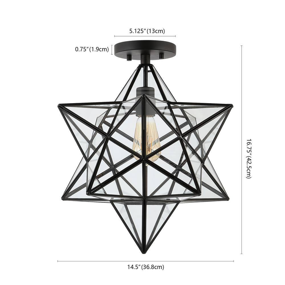 Ava 14.5" Black Clear Glass LED Farmhouse Bohemian Flush Mount Light