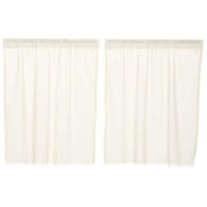 Tobacco Cloth Antique White Cotton Sheer Rod Pocket Window Curtain 36 in. W x 36 in. L Pair