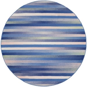 Whimsicle Blue Multicolor 8 ft. Geometric Contemporary Round Area Rug