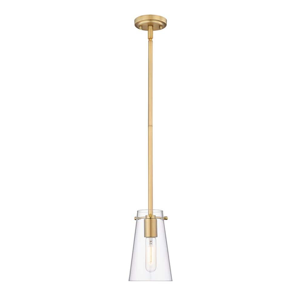 Kira 5 in. 1-Light Modern Gold Shaded Pendant Light with Clear Glass Shade,