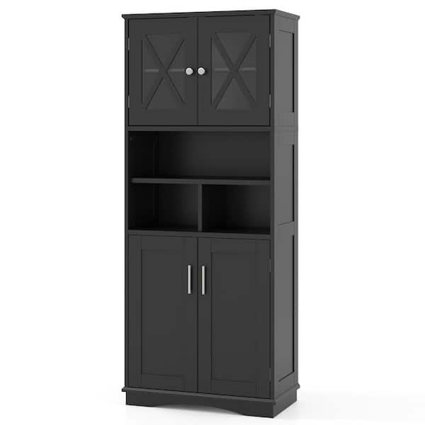 23.5 in. W x 12 in. D x 57 in. H Black Linen Cabinet Large Floor Storage Cabinet with Acrylic Doors and 3 Cubes