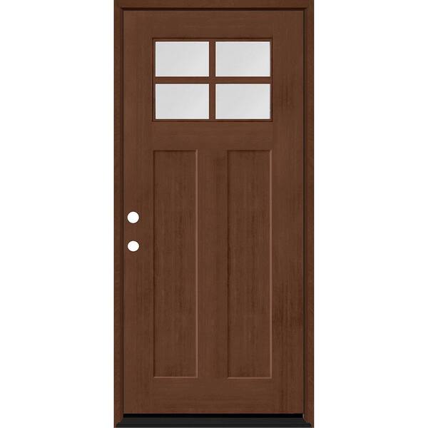 Steves & Sons Regency 36 in. x 80 in. RHOS 4 Lite 1/4 Toplite Clear Glass Chestnut Stain Fir Grain Fiberglass Prehung Front Door