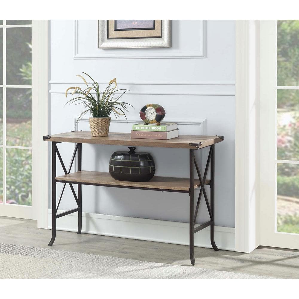 Driftwood and Brown Medium Wood Console Table with Storage