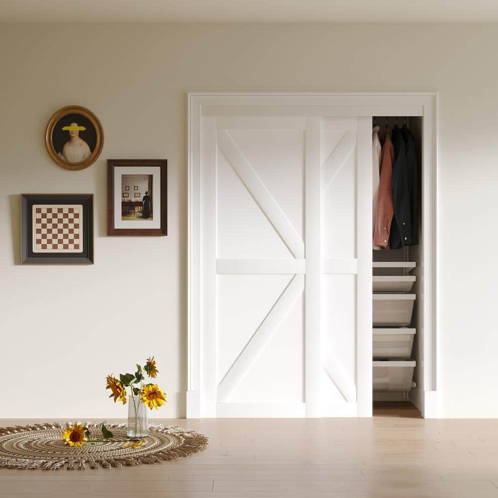 White MDF K Shape Sliding Closet Door with Hardware Kit