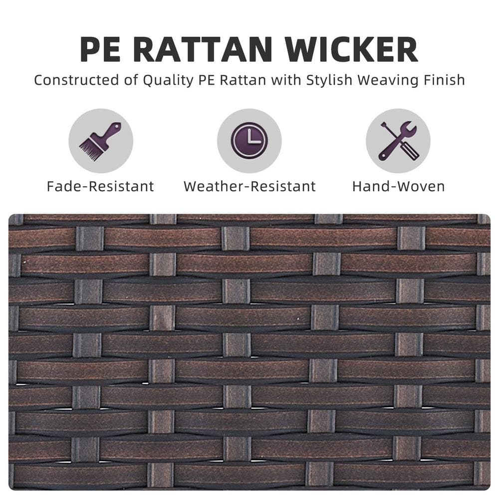 Brown Wicker and Steel Outdoor 3-Seat Sectional Sofa with Beige Cushions