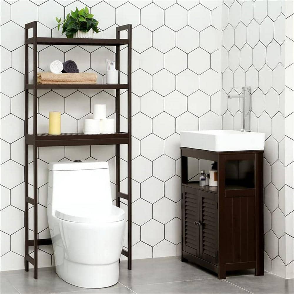 Brown Bamboo 3-Tier Adjustable Over-The-Toilet Storage Organizer