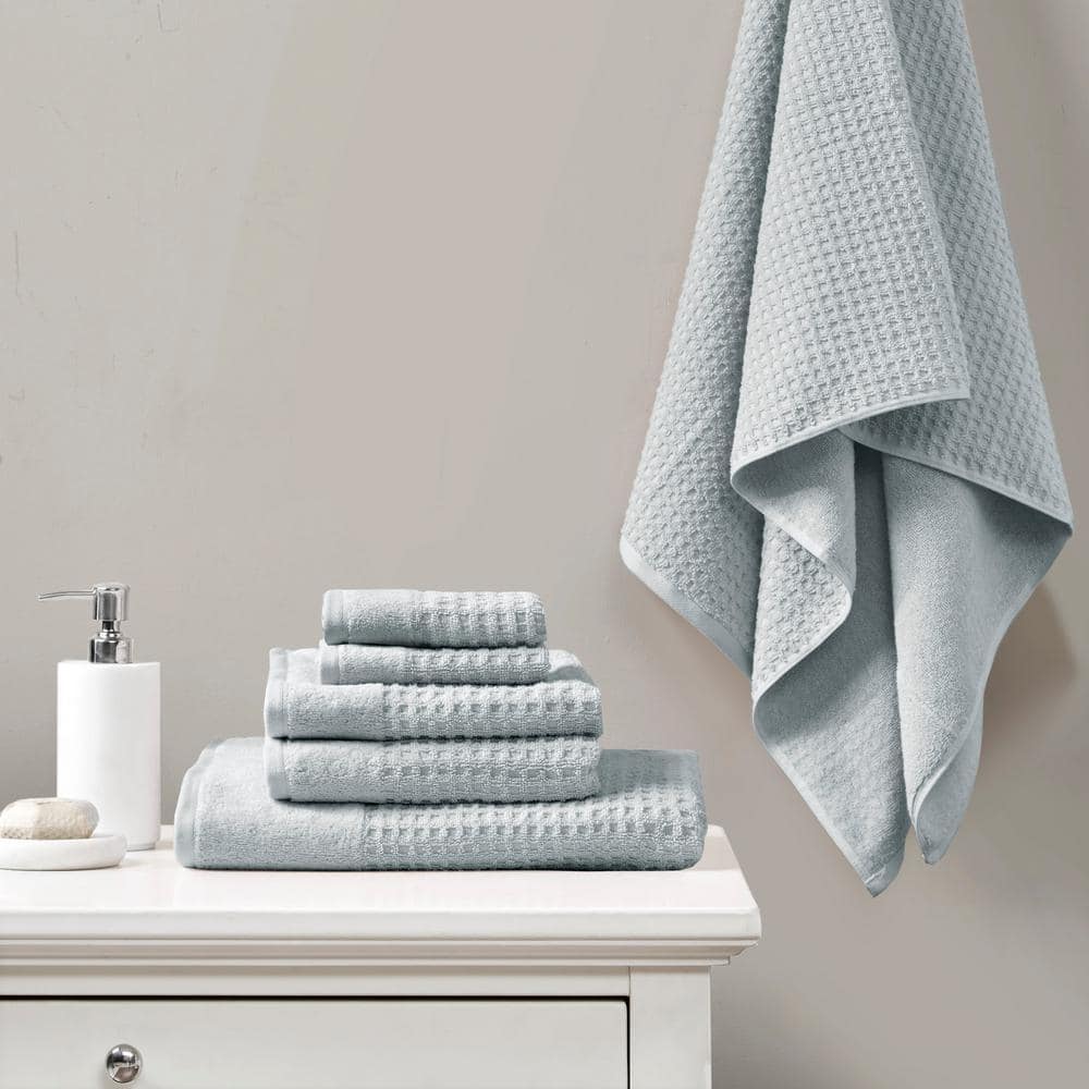 Blue Cotton Waffle Weave Hand Towel Set of Six