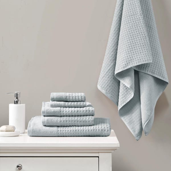 Spa Waffle 6-Piece Blue Cotton Jacquard Antimicrobial Towels Set