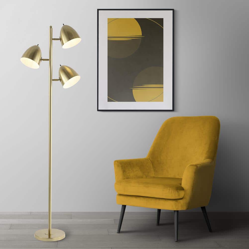 Billy Mid-Century Transitional 66.5" Satin Gold Adjustable LED Floor Lamp