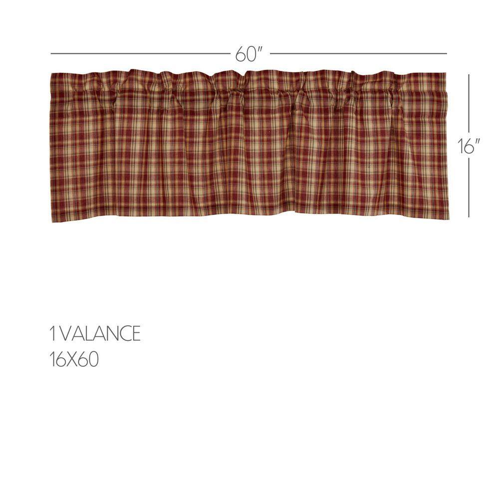 Rust Red and Khaki Plaid Cotton Rod Pocket Valance