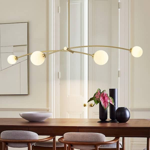 Rennnsan Baltray 4-Light Modern Sputnik Linear Pendant Light for Kitchen Island