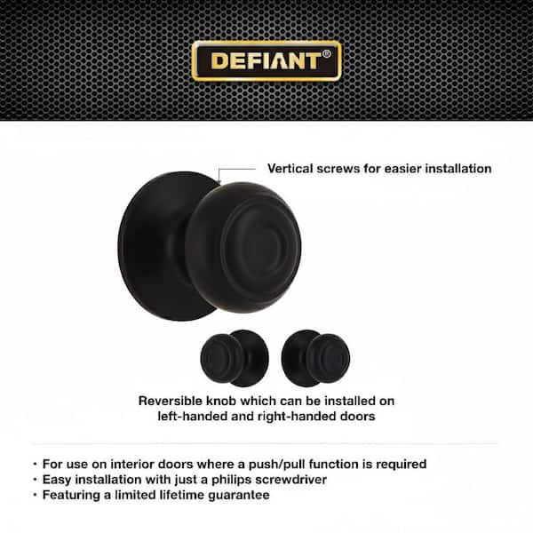 Defiant Hartford Matte Black Dummy Door Knob 32TGX940B - The Home