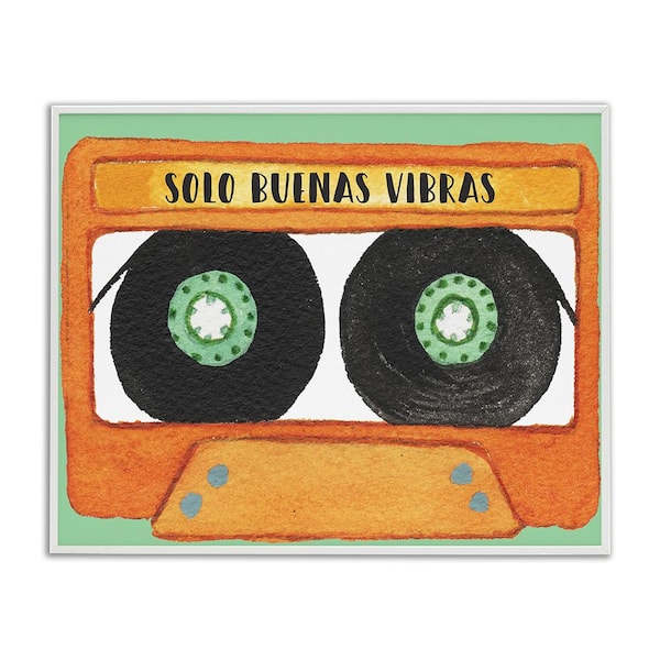 Stupell Industries Only Good Vibes Cassette by Jennifer Pugh White Framed Music Giclee Art Print 11 in. x 14 in.