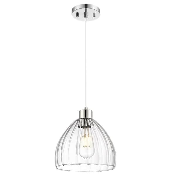 JAZAVA 60-Watt 1-Light Silver Pendant Light with Clear Glass Shade, No Bulbs Included
