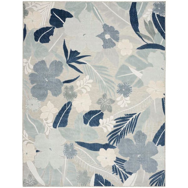 Suncoast Grey Navy 8 ft. x 10 ft. Floral Contemporary Area Rug