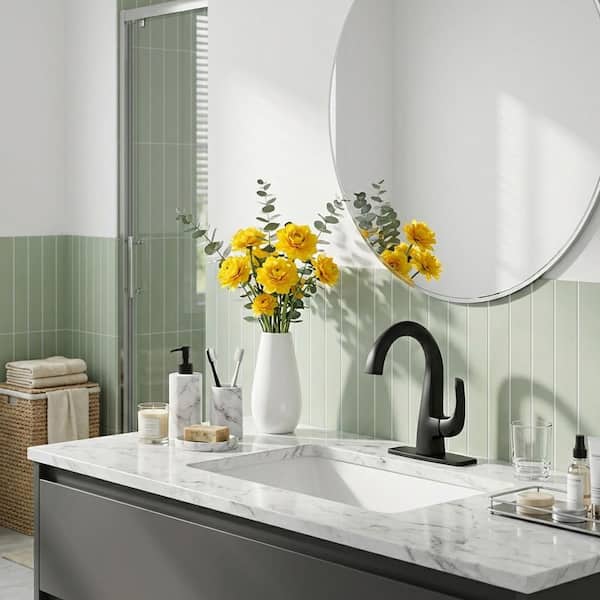 Single Handle Bathroom Faucet with Deckplate Included in Matte Black