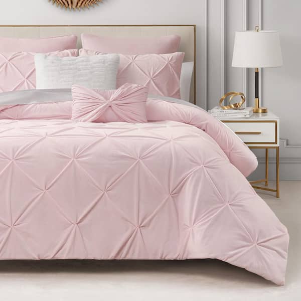 Kiss Pleat Micromink 5-Piece Pale Pink Solid Color Microfiber Polyester Twin/Twin XL Comforter Set