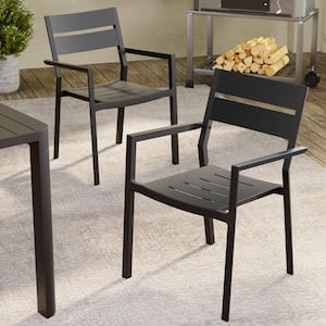 Outdoor Patio Modern Dining Chairs Aluminum Stackable in Black (Set of 2)