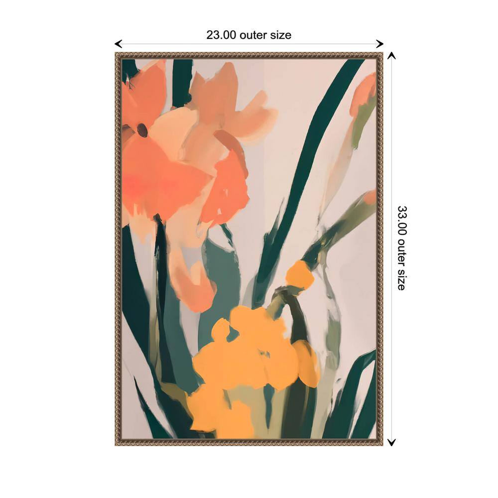 Large Floral Abstract Canvas Print with Beaded Bronze Frame