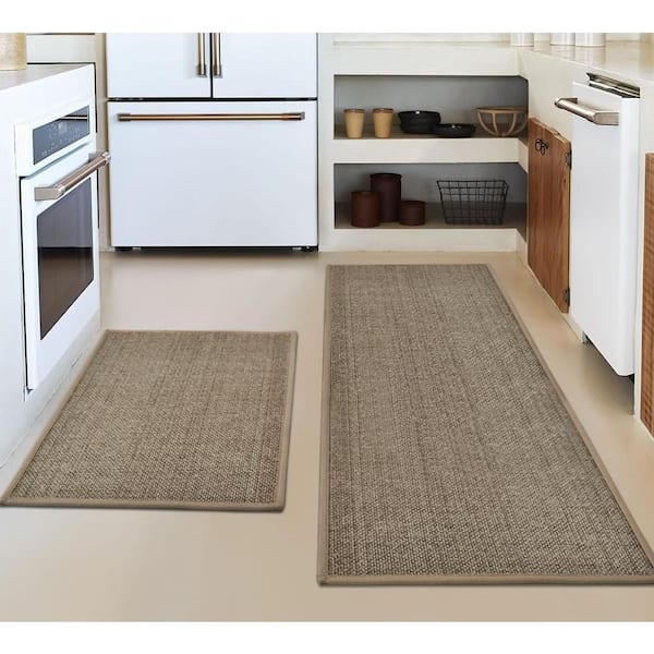 Beige 47 in. x 17 in. Indoor Non-Skid Kitchen Rugs and Mats Set of 2-17 x 29 and 17 x 47 in.