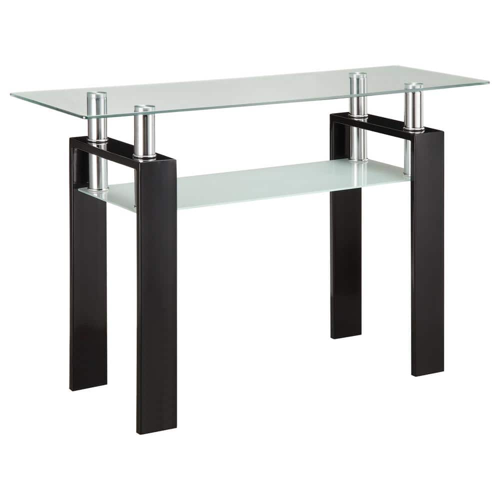 Chic Artful Black Sofa Table with Frosted Glass Storage Shelf