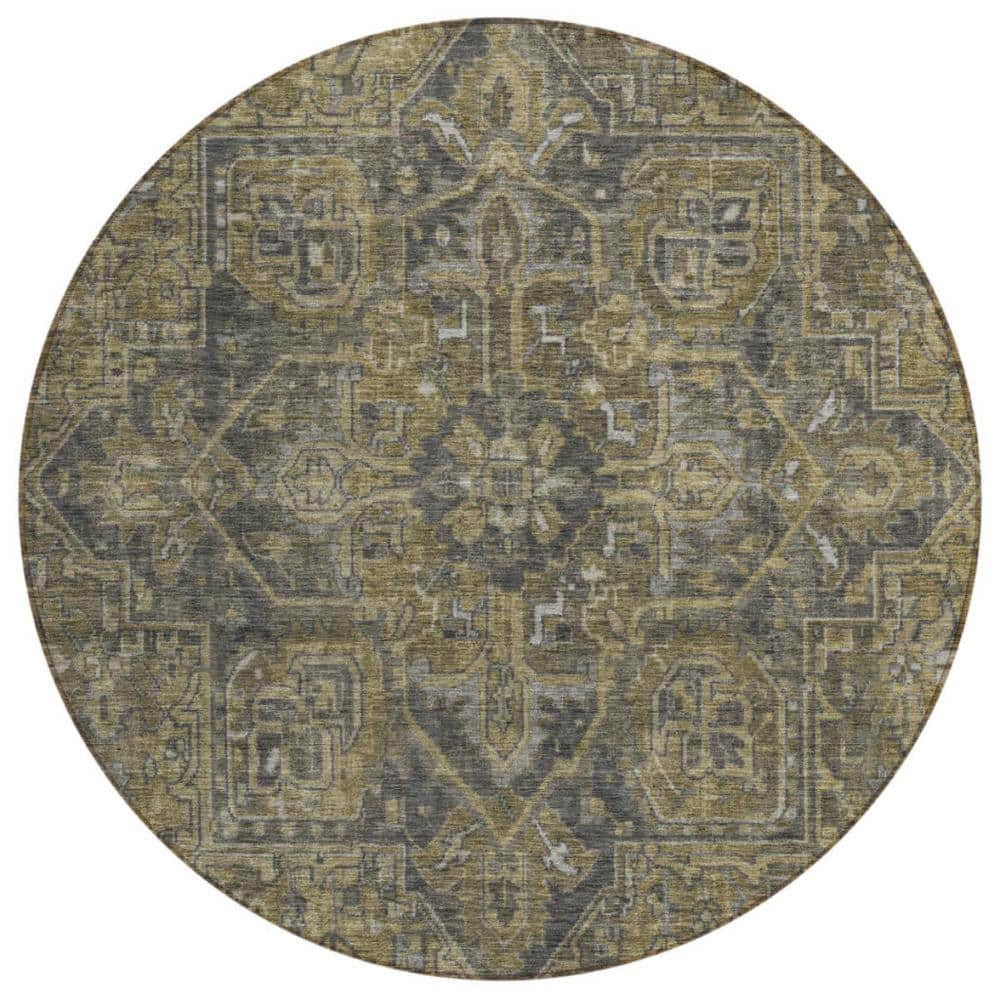 Dark Moss Green and Gray 8 ft. Round Woven Oriental Round Indoor/Outdoor Area Rug price history on PriceWatchPro