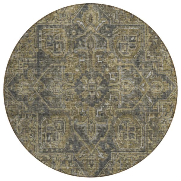 HomeRoots Dark Moss Green and Gray 8 ft. Round Woven Oriental Round Indoor/Outdoor Area Rug