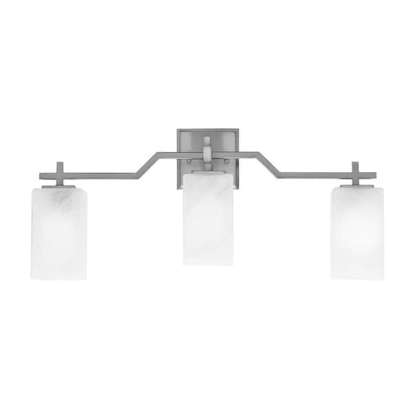 Unbranded Bridgewater 24.75 in. 3 Light Vanity Light Graphite 3.5 in. Square White Marble Glass Shades, No Bulbs Included