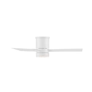 Axis 44 in. Smart Indoor/Outdoor 3-Blade Flush Mount Ceiling Fan Matte White 3000K LED with Remote Control