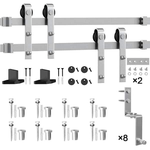 WINSOON 10 ft. /120 in. Stainless Steel Sliding Bypass Barn Door Hardware Track Kit for Double Doors Non-Routed Floor Guide