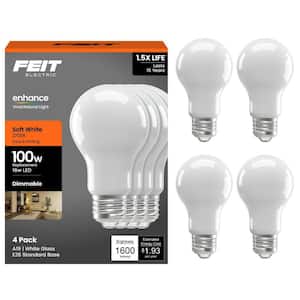 100-Watt Equivalent A-Style A19 Dimmable CEC Frosted Glass E26 Medium Base LED Light Bulb, Soft White 2700K (4-Pack)
