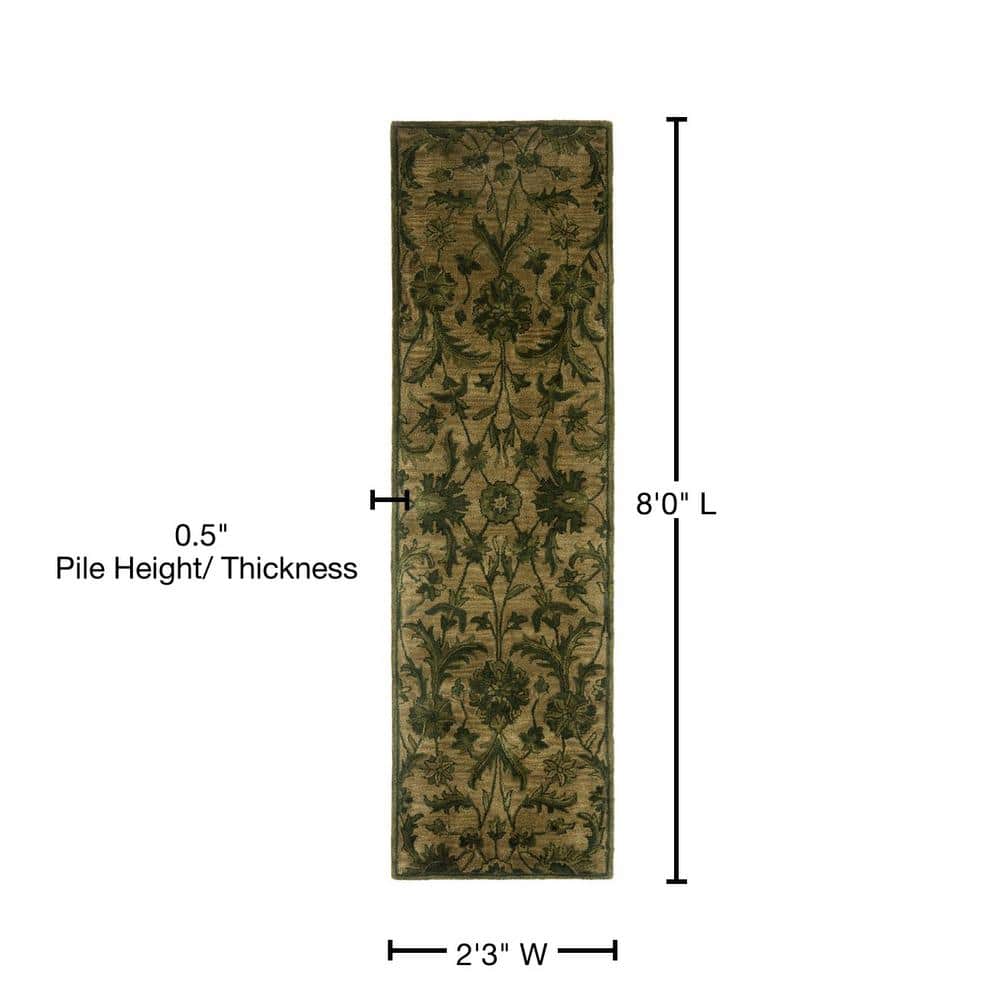 Handmade Olive Green Wool Tufted Runner Rug 2'3" x 8'