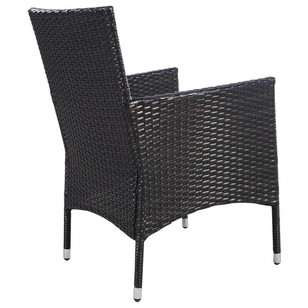 Modern Black Wicker Dining Armchairs with White Cushions