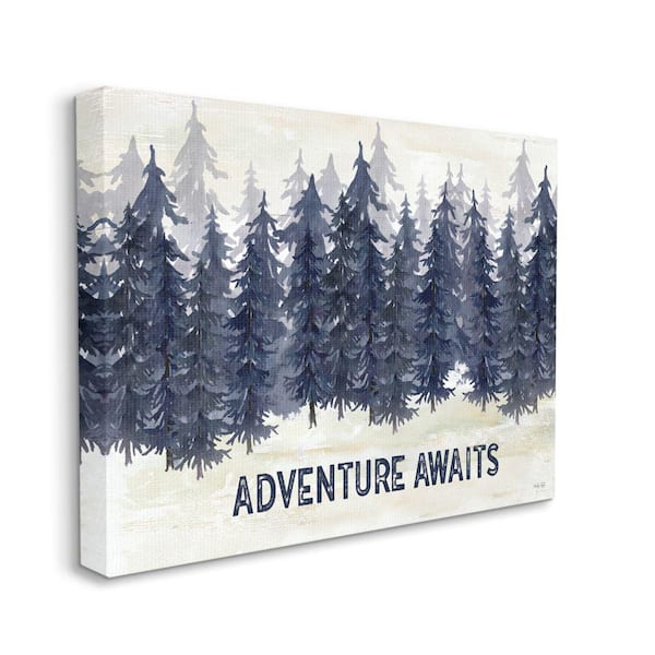 Stupell Industries "Adventure Awaits Blue Pine Forest Scene" by Cindy Jacobs Unframed Typography Canvas Wall Art Print 30 in. x 40 in.