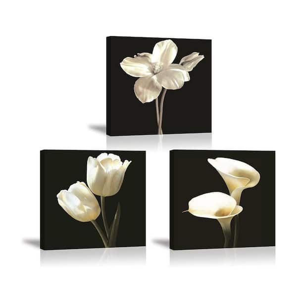 Unbranded 12 x 12 in. Waterproof White Tulip and Calla Lily Canvas Wall Decor for Bedroom, 1 in. Thick, Ready to Hang