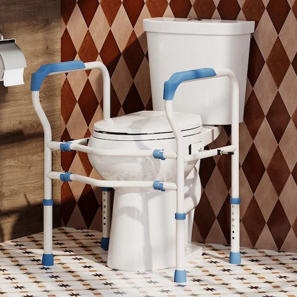 19 in. Tall 2-Piece 1.1/1.6 GPF Dual Flush Elongated Toilet with Toilet Safety Rail with Adjustable Height in White