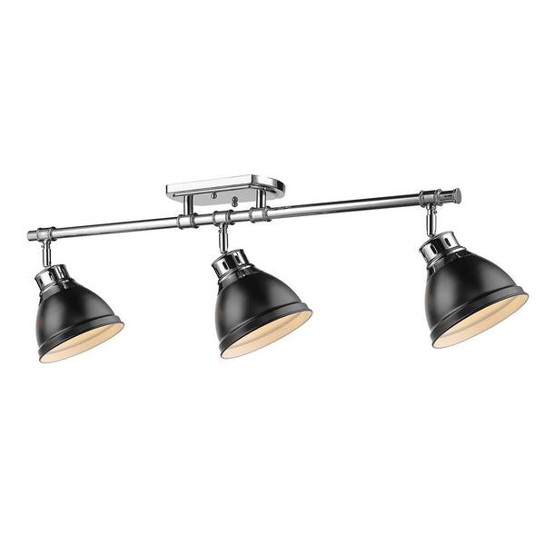 Golden Lighting - Duncan Collection 3-Light Chrome Semi-Flush Mount with Matte Black Shade
