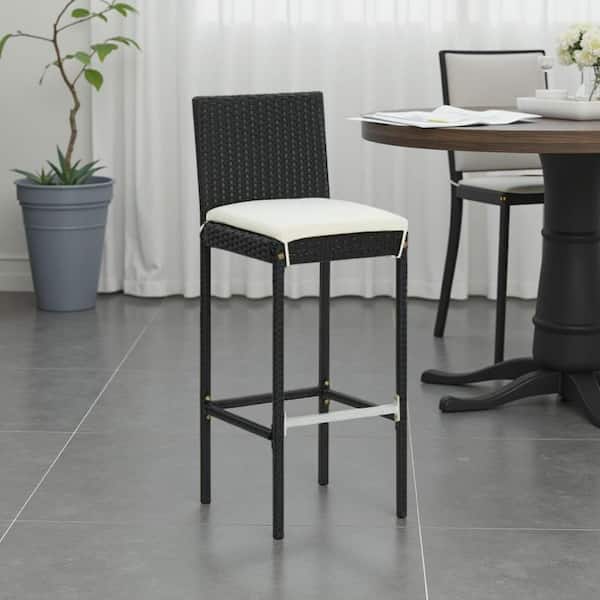 Nyra 42.5 in. Black and Cream Metal Garden Barstool Chair (Set of 4)