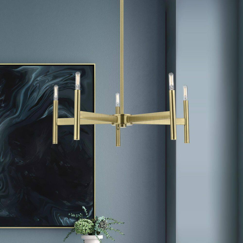 Copenhagen Antique Brass 5-Light Mid-Century Modern Chandelier