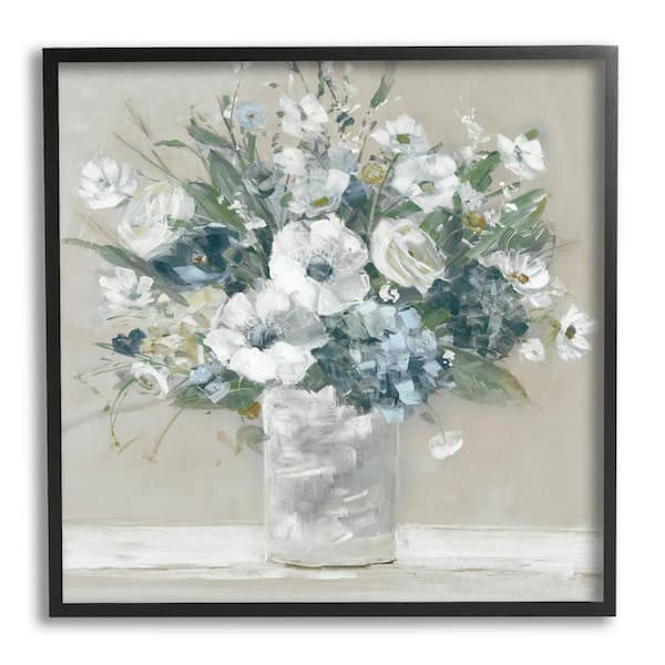 Anemone Flower Arrangement Design by Sally Swatland Framed Nature Art Print 17 in. x 17 in.